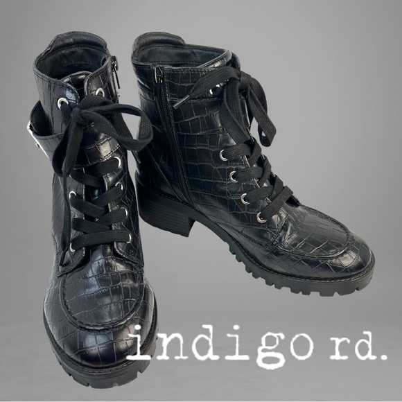 Indigo Rd - womens black Eliana combat / block heel boots size 8.5 - Picture 1 of 9